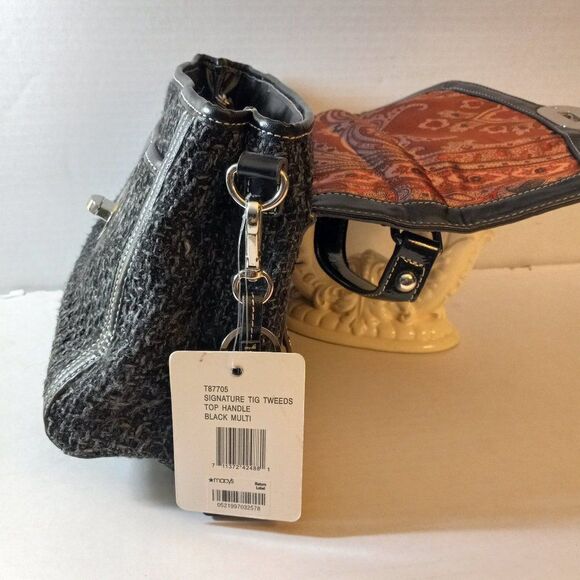 NWT Tignanello Signature Tweed Top Handle Black w/ Top Stitching Cottagecore - Picture 5 of 11